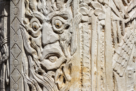 Detail of Fairytale fountain depicting many scenes from the Grimm fairy tales in Steinau an der Strasse, place of birth Brothers Grimm, Hesse, Germanyの写真素材