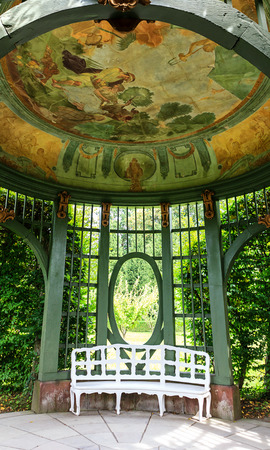 Historical pagoda in Rococo Castle garden of Veitshoechheim Palace near Wuerzburg (built 1682), Germanyのeditorial素材