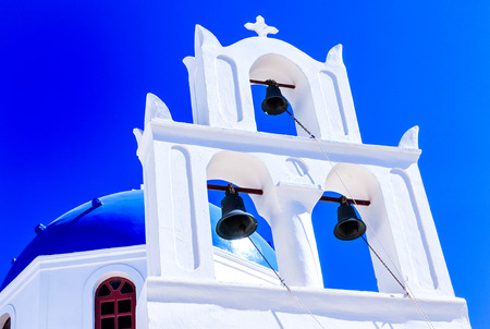 White Cycladic Church in Santorini (Oia), Greek Islands, Greeceの写真素材