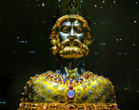 AACHEN, GERMANY-DECEMBER 15, 2014: The Bust of Charlemagne is a reliquary created around 1350, in Which the Karl the GreatÂ's cranium is kept as a relic.のeditorial素材