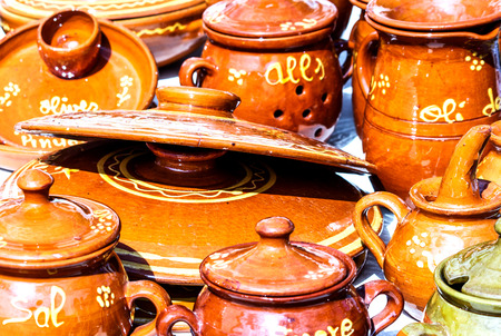 Golden orange Spanish ceramics all for the kitchenの写真素材
