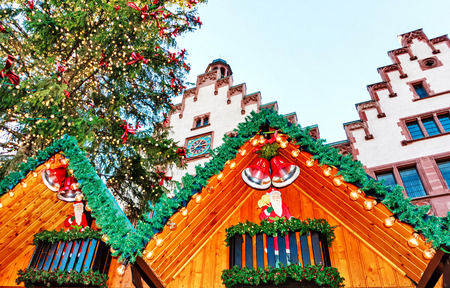 Traditional (since 1393) Christmas Market in historic center of Frankfurt am Main, Germanyの写真素材