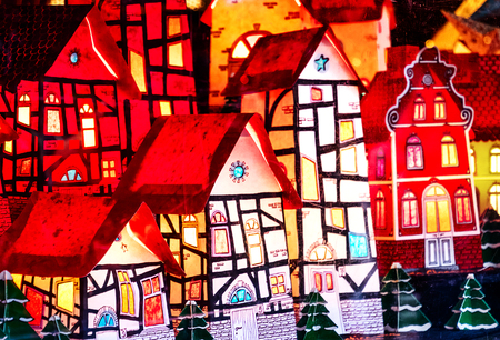 Christmas decoration - Illuminated miniature half-timbered bavarian villageの写真素材