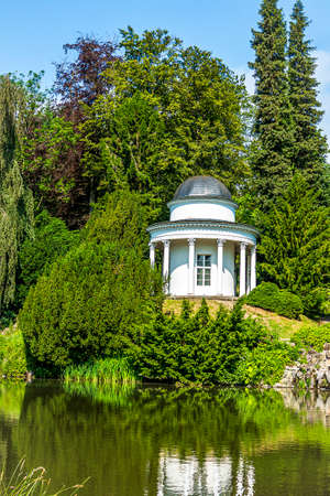 Picturesque small lake in front of the Castle Wilhelmshoehe Kassel, Hesse, Germanyのeditorial素材