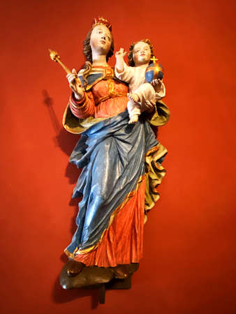 FULDA PETERSBERG, GERMANY âJUNE 07, 2020: Interior view of the medieval mountain church of St. Peter and of the Holy Sepulcher Lioba (built 836) - Holy Mary with Child- in Petersburg near Fulda, Rhoenのeditorial素材