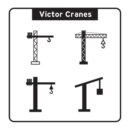 Vector icon set of crane. Black symbol on a white background.のイラスト素材
