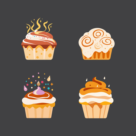 Cupcake icons set. Vector illustration in flat design style.