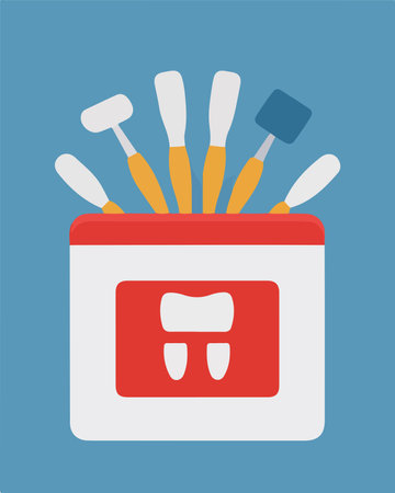 Dental tools set. Vector illustration in flat style. Dental equipment.のイラスト素材