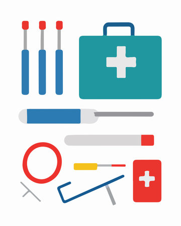 Set of medical icons in flat style. First aid kit. Vector illustrationのイラスト素材