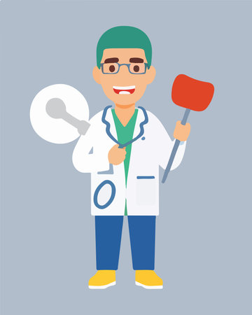 Doctor with a red stethoscope. Vector illustration in a flat styleのイラスト素材