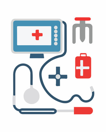 Health care and medical equipment icons. Vector illustration in flat style.のイラスト素材