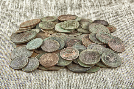 old copper coins in a patinaの写真素材