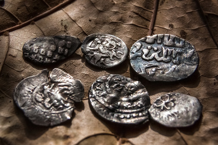 the tiny silver early medieval coins which were in use in Russiaの写真素材