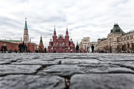 Cobbles on the Red Square in Moscow in late autumnのeditorial素材