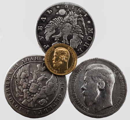 gold and silver coins of tsar of House of Romanov of 19-20 centuries.の写真素材