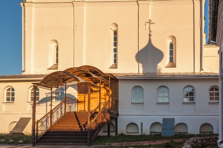 Pereslavl-Zalessky, Russia - October 20, 2015: Nikitsky Monastery, is founded in 1010.  Nikitsky cathedral (1564). Shadow from a cross.のeditorial素材