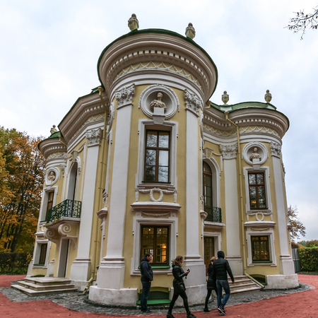Moscow, Russia - October 17, 2015: Country estate of the count Pyotr Sheremetev in Kuskovo. Lodge Hermitage, 1765-1767. Architect K.I.Blank.のeditorial素材