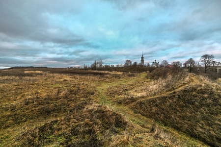 Pereslavl-Zalessky, Russia - November 21, 2015: Old Alexandrov's remains of the ancient settlement, the city of Kleshchin postponed for a place of the present city.のeditorial素材