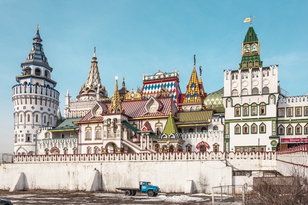 Moscow, Russia - March 11, 2016: The old Soviet ZIL-130 truck under walls new efficient fantasy Kremlin in Izmailovo, district of Moscow.のeditorial素材