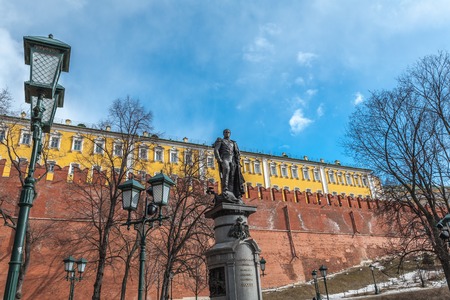 Moscow, Russia - March 20, 2016: Monument to the emperor Alexander I, a bronze sculpture in the center of Moscow in memory of the emperor All-Russian Alexander I of work of the sculptor of Salavat Scherbakov.のeditorial素材
