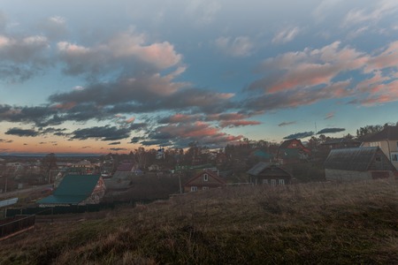 landscape with fogの写真素材