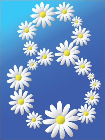 White daisies on a blue background. Vector illustration.のイラスト素材