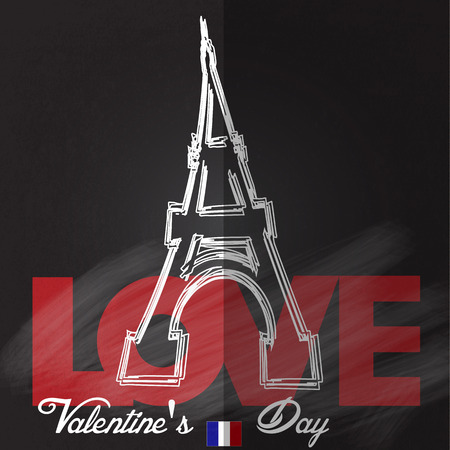 Card for Valentines Day with eiffel tower. Vector illustration.のイラスト素材