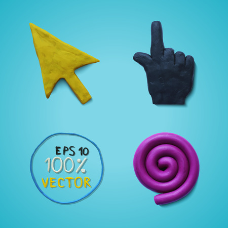 Vector illustration cursors mouse hand arrow wait spiral. Vector Illustration. Plasticine modeling.のイラスト素材