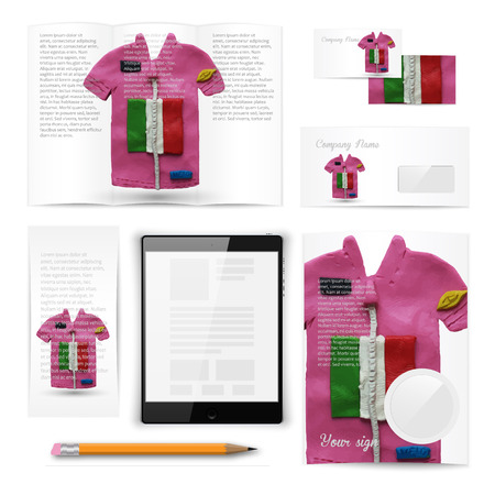 Classic stationery template of brochure, booklet, flyer with pink cycling jersey. Documentation for business. Vector illustration.のイラスト素材