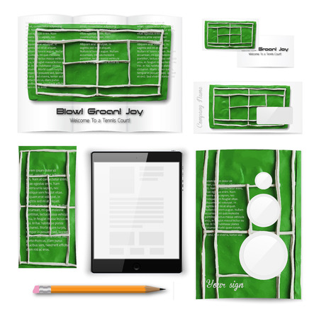Classic stationery template of brochure, booklet, flyer with tennis court. Documentation for business. Vector illustration.のイラスト素材