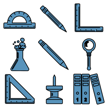 Set of linear icons with stationery and school goods. Can be used for back to school design and stationery stores. Modern vector illustration for web stores or mobile apps. Part 3.のイラスト素材