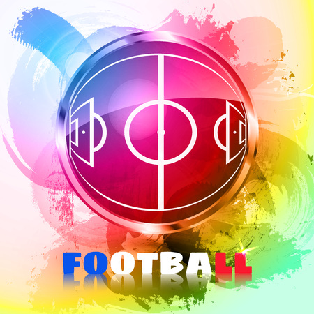 Green grass sphere with soccer field on a festive background. Design for football or soccer championship. Vector illustration.のイラスト素材