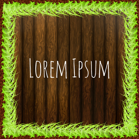Square grass frame with copy-space on wooden background, vector illustration.のイラスト素材