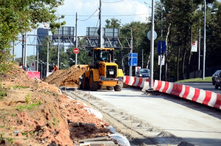 Reconstruction and expansion Rublevsky highway.  Russia, Moscow, Rublevskoe within the Moscow Ring Road (MKAD), 09,08,2012のeditorial素材
