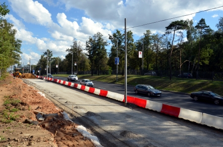 Reconstruction and expansion Rublevsky highway.  Russia, Moscow, Rublevskoe within the Moscow Ring Road (MKAD), 09,08,2012のeditorial素材