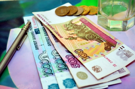 Russian money rubles on the table.の写真素材