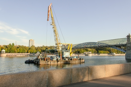 Repair work in water area of the Moskva Riverのeditorial素材