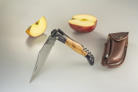 Tourist Camping knife picnic with cover and sharpenerの写真素材