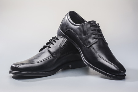 Black evening leather men's shoes for businessの写真素材
