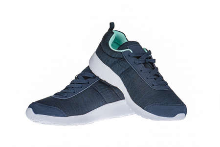 Dark blue snickers with a white sole and peppermint liningの写真素材