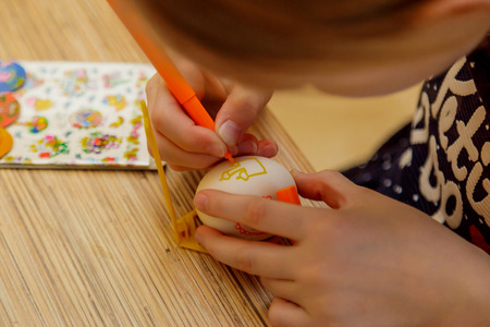 Painting Easter eggs at home before Easterの写真素材