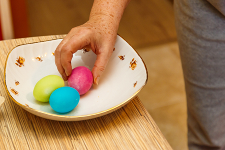 Painting Easter eggs at home before Easterの写真素材