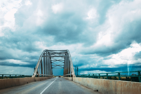 road through a metal bridge for carsの写真素材