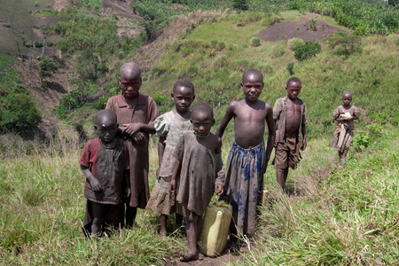 16nd February 2009. Children in the village of pygmies on the lake Bunyoni in Ugandaのeditorial素材