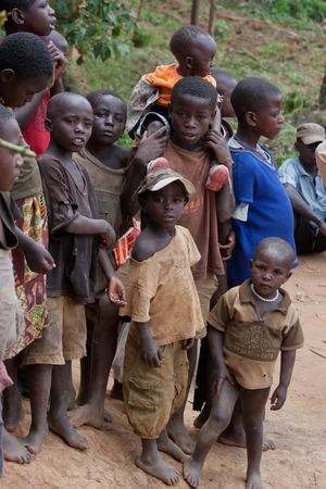 16nd February 2009. Children in the village of pygmies on the lake Bunyoni in Ugandaのeditorial素材