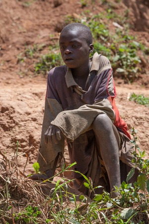 16nd February 2009. Children in the village of pygmies on the lake Bunyoni in Ugandaのeditorial素材