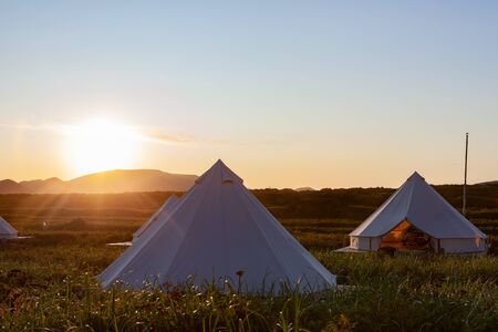 Glamping on the Pacific coast in an ecologically clean place in Russia. Kamchatka. SÐ¾ft focusの写真素材