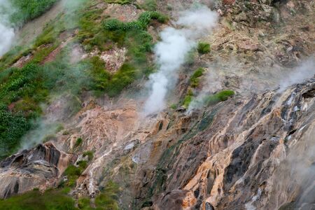 Geyser Valley in the valley with hot springs and fumarolesの写真素材
