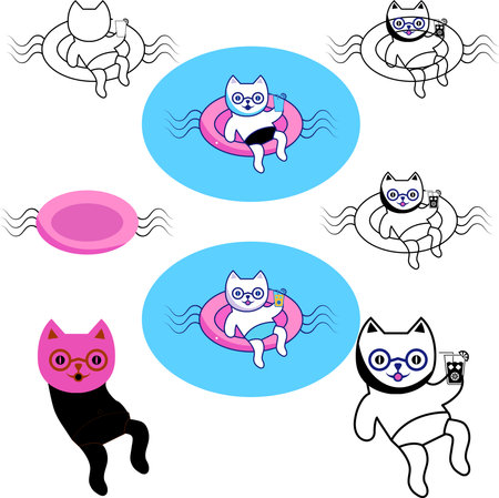 A cute white kitten on sky blue background.のイラスト素材