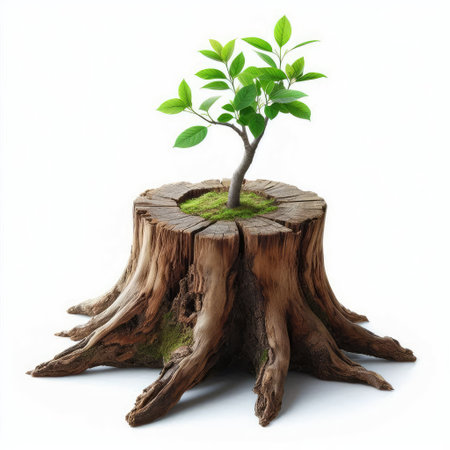 Tree growing from old stump isolated on white background. 3d illustrationの素材